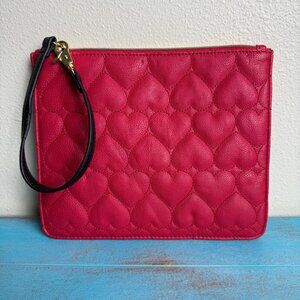 NWOT Betsey Johnson Red Quilted Heart Pattern Faux Leather Wristlet Clutch